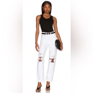 NEW Agolde 90's Mid Rise Loose Jeans in Vanish White Distressed Ripped